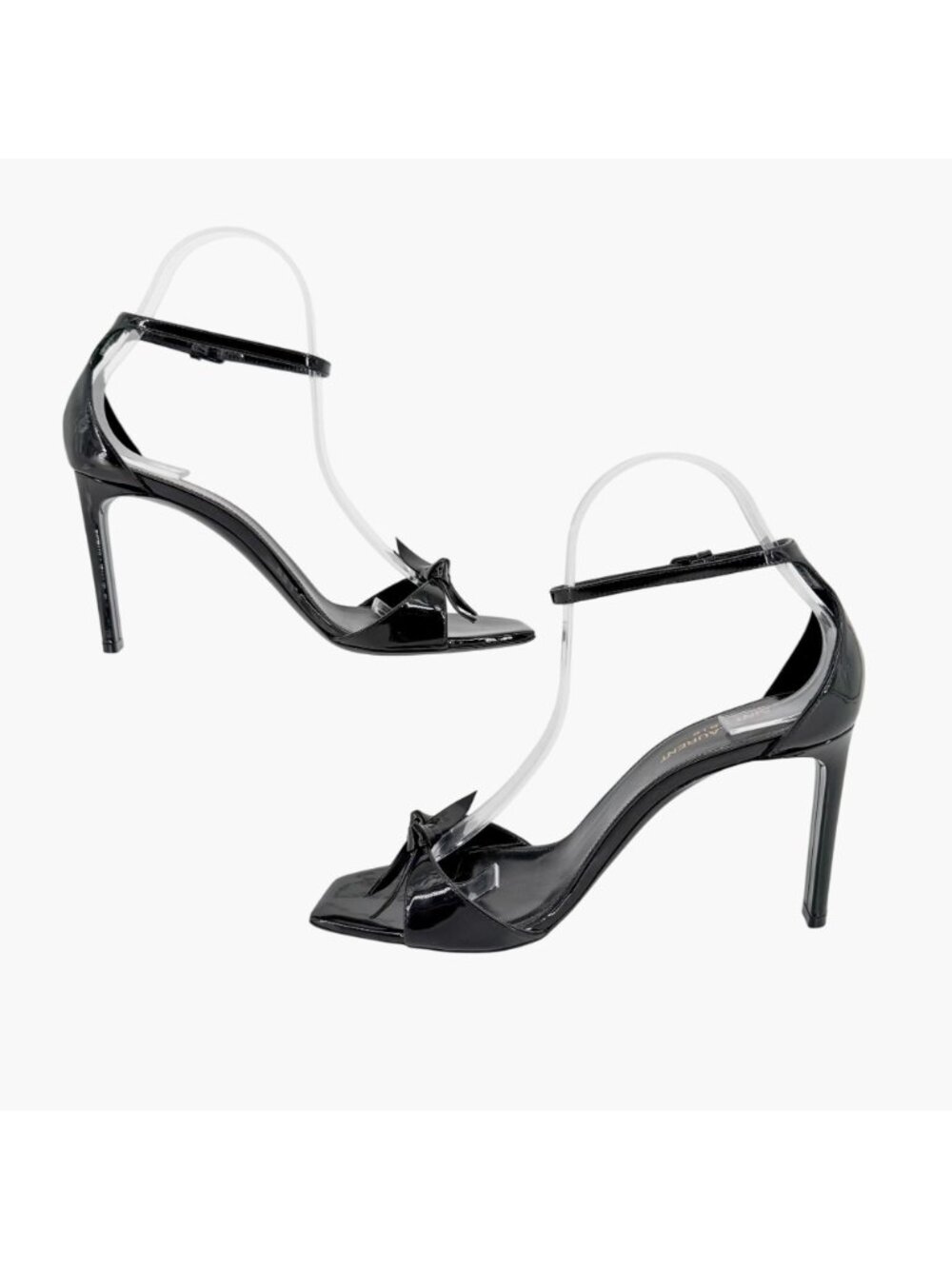 Saint Laurent Bea 90 Knot Patent Leather Sandals Heels Black Size 38.5 US 8.5 - Picture 9 of 13